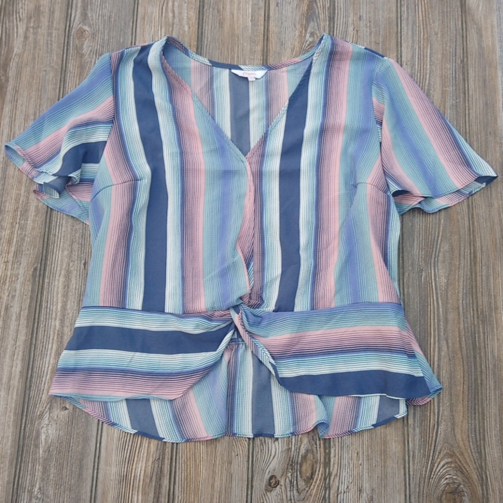 Candie's Colorful Striped Silky Flowy Blouse Top